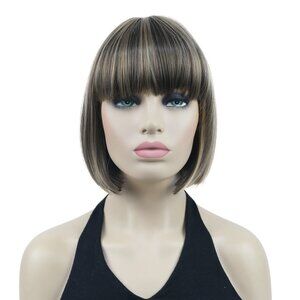 NEW Lydell 8" Straight Short Bob Wigs Heat Resistant Synthetic Hair Flat Bangs